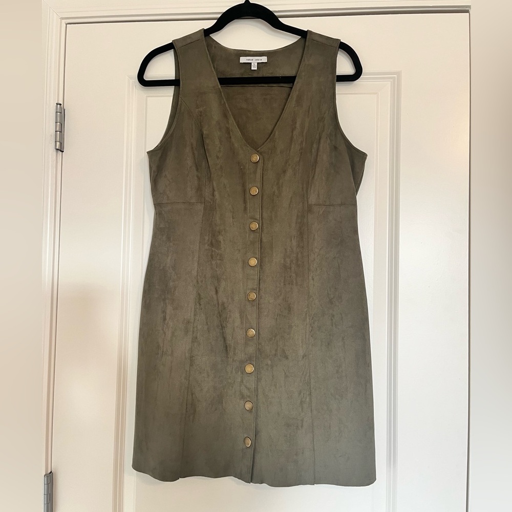 Olive Button-Down Sleeveless Jumper - Suede
